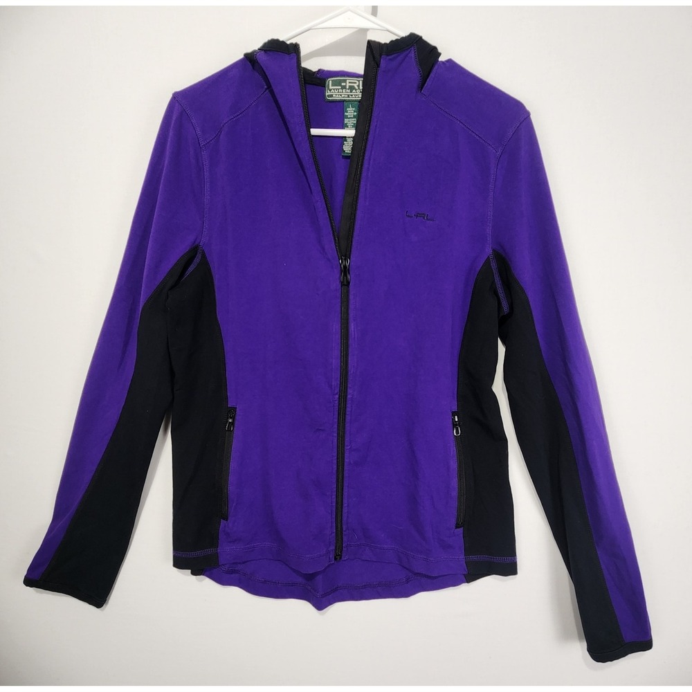 Lauren Ralph Lauren Women's Sport‎ Workout Hooded Sweatshirt Purple/Black Size L